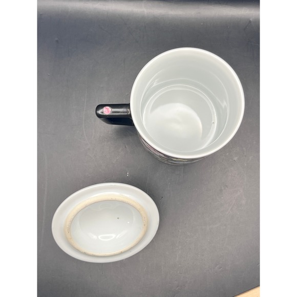 Chinese Mille Fleur Black Floral Mug Lid Asian Inspired Ceramic Tea Coffee Cup - Picture 7 of 9